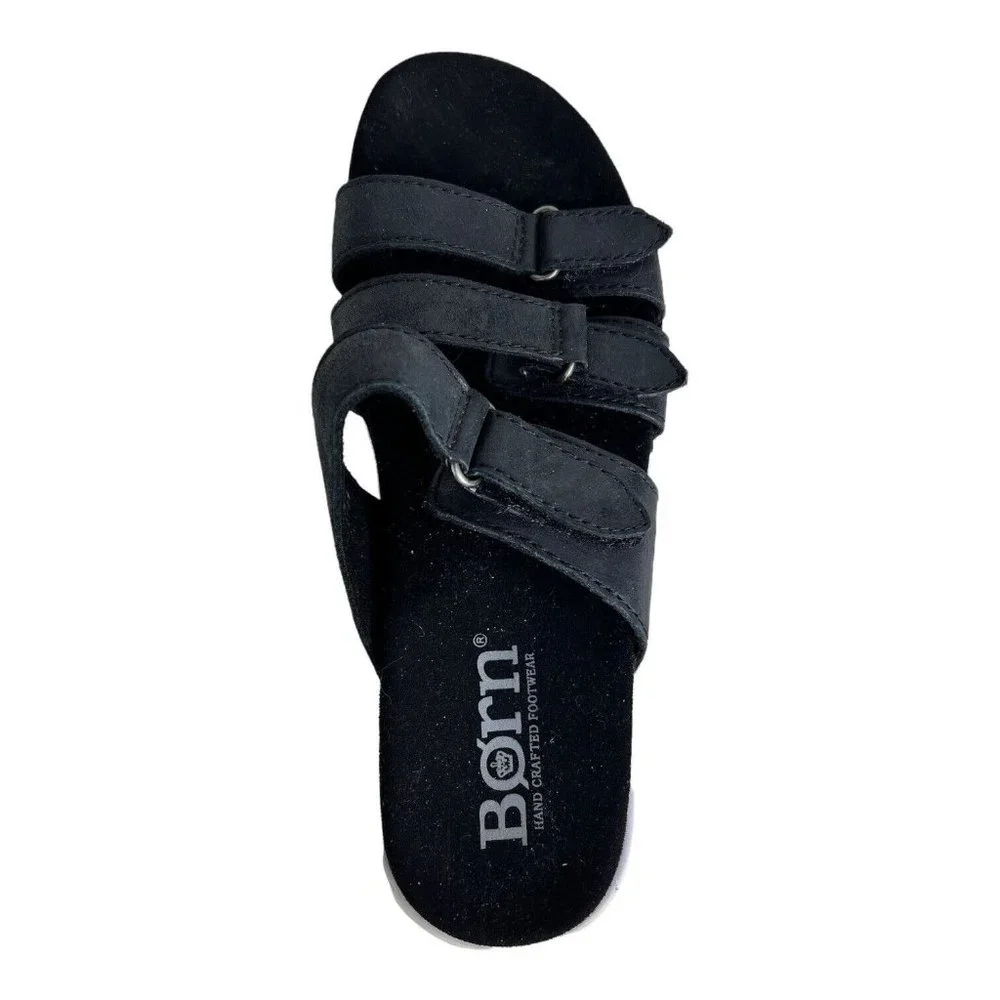Womens Born Daintree‎ Slide Sandals US 7 M Black Adjustable Straps Leather